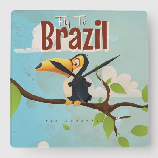 ブラジルへのヴィンテージ休暇ポスター スクエア壁時計 (正面)