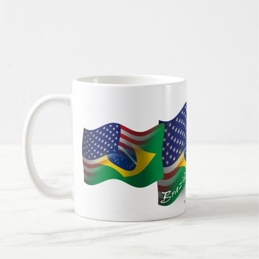 ブラジルアメリカの振る旗 コーヒーマグカップ (左)