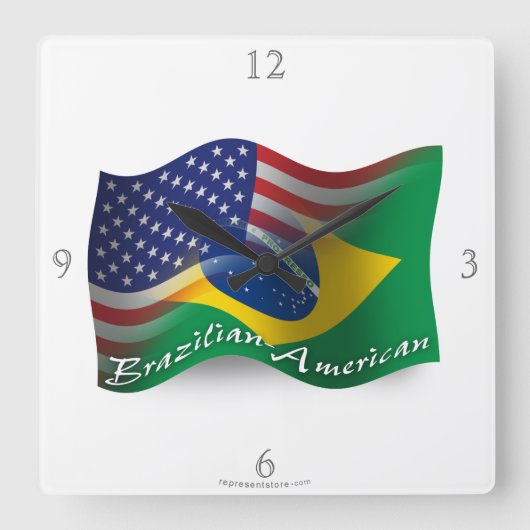 ブラジルアメリカの振る旗 スクエア壁時計 (正面)