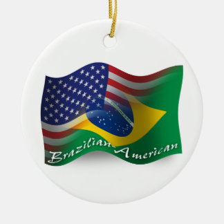 ブラジルアメリカの振る旗 セラミックオーナメント