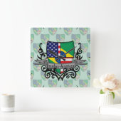 ブラジルアメリカの盾の旗 スクエア壁時計 (ホーム)