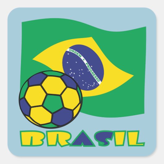 ブラジルサッカーとブラジルの旗 スクエアシール (正面)