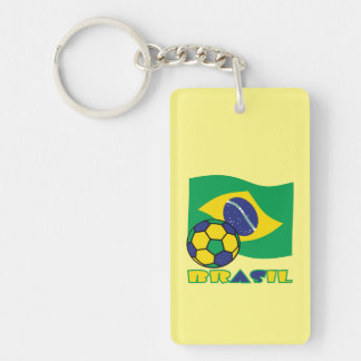 ブラジルサッカーとブラジルの旗(ポルトガル語) キーホルダー