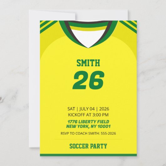 ブラジルサッカージャージ誕生日招待状 招待状 (正面)