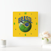 ブラジルサッカーボール時計国旗 スクエア壁時計 (ホーム)