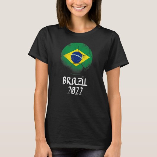 ブラジルサッカー国旗のサポートサッカーチーム2022 Tシャツ (正面)
