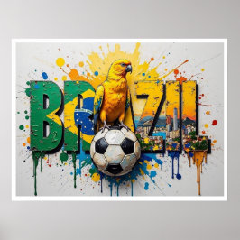 ブラジルサッカー都市景観油絵スタイルポスター ポスター