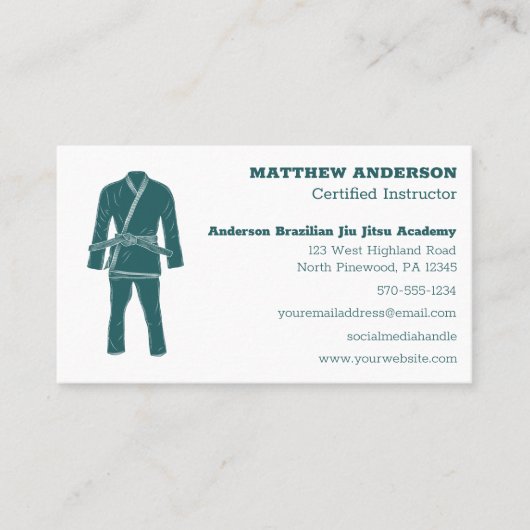 ブラジルジウジチBJJスクールインストラクターティール（緑がかった色） 名刺 (正面)
