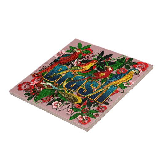 ブラジルブラジルの熱帯花の雨林の鳥の芸術 タイル (側面)