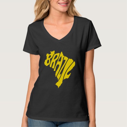 ブラジルレタリング地図にブラジル国旗Supoの地図 Tシャツ (正面)