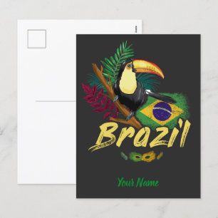 ブラジルヴィンテージトゥーカン国旗とサンバマスク シーズンポストカード