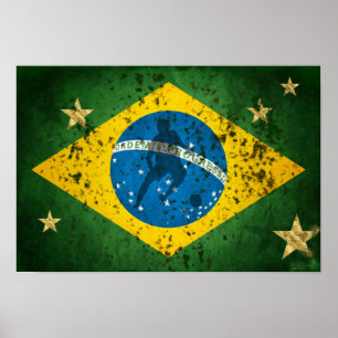 ブラジル人のサッカーのスポーツのためのブラジルのグランジな旗 ポスター