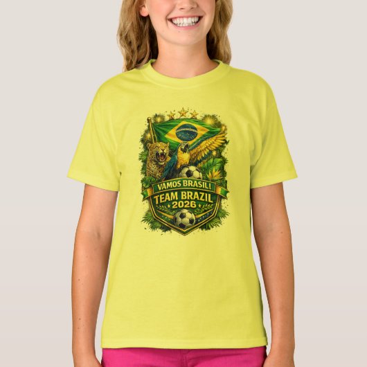 ブラジル代表 2026 ジャガーとコンゴウインコのサッカー ファン Tシャツ (正面)