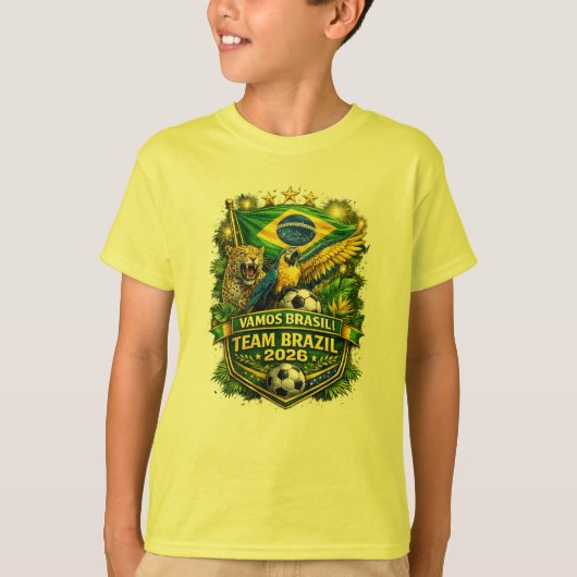 ブラジル代表 2026 ジャガーとコンゴウインコのサッカー ファン Tシャツ (正面)