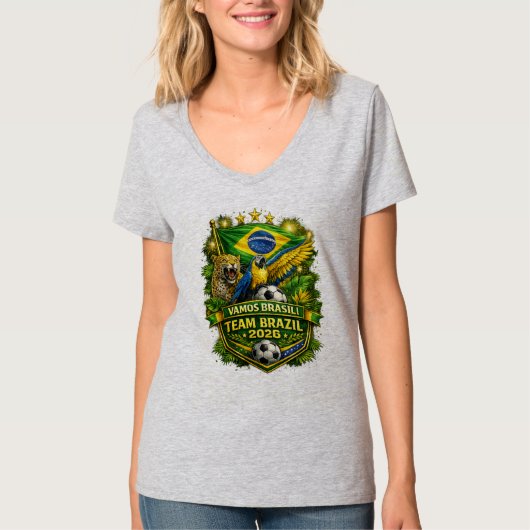ブラジル代表 2026 ジャガーとコンゴウインコのサッカー ファン Tシャツ (正面)