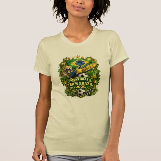 ブラジル代表 2026 ジャガーとコンゴウインコのサッカー ファン Tシャツ (正面)