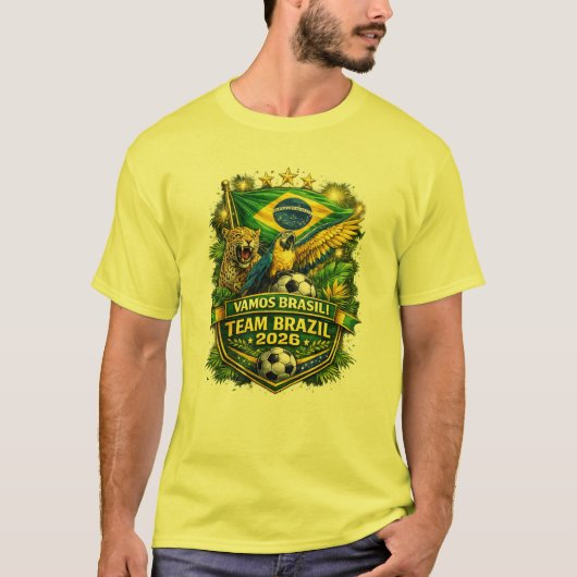 ブラジル代表 2026 ジャガーとコンゴウインコのサッカー ファン Tシャツ (正面)