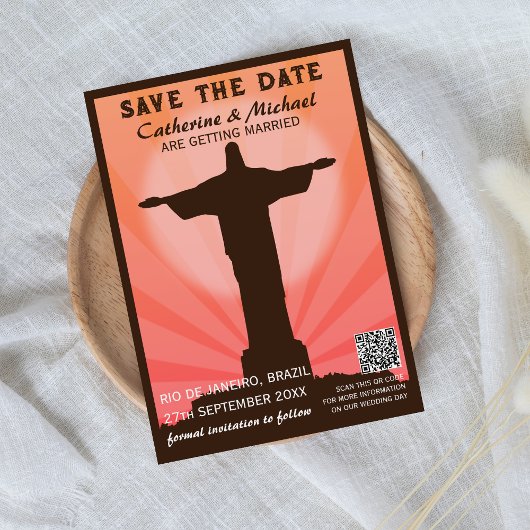 ブラジル南米旅行ポスタースタイルQRコード セーブザデート