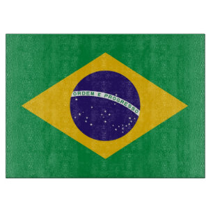 ブラジル国旗が掲げられたガラス板 カッティングボード
