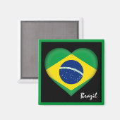 ブラジル国旗とハート、ブラジルの休日/スポーツ マグネット (正面/裏面)