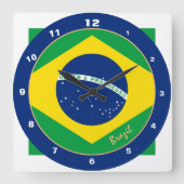 ブラジル国旗とブラジルトレンディーファッション/デザイン スクエア壁時計 (正面)