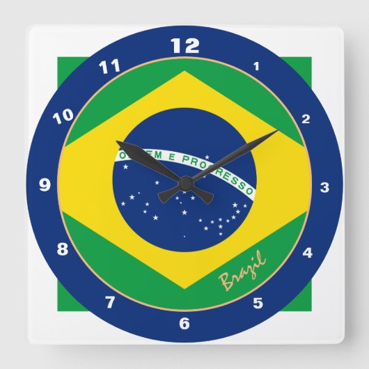 ブラジル国旗とブラジルトレンディーファッション/デザイン スクエア壁時計 (正面)