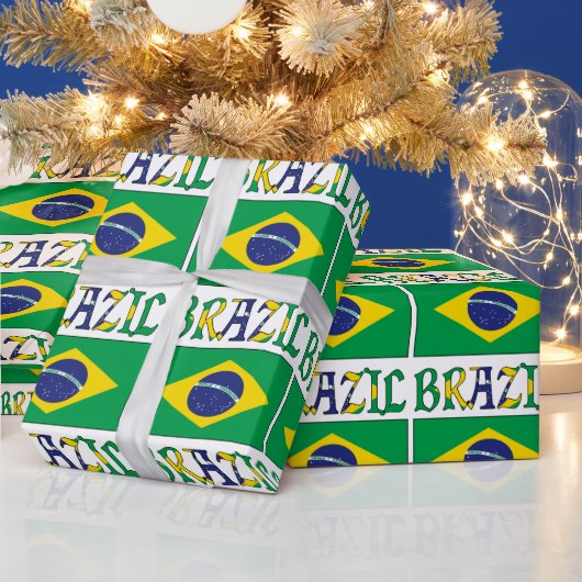 ブラジル国旗とブラジル・タイル ラッピングペーパー (クリスマス)