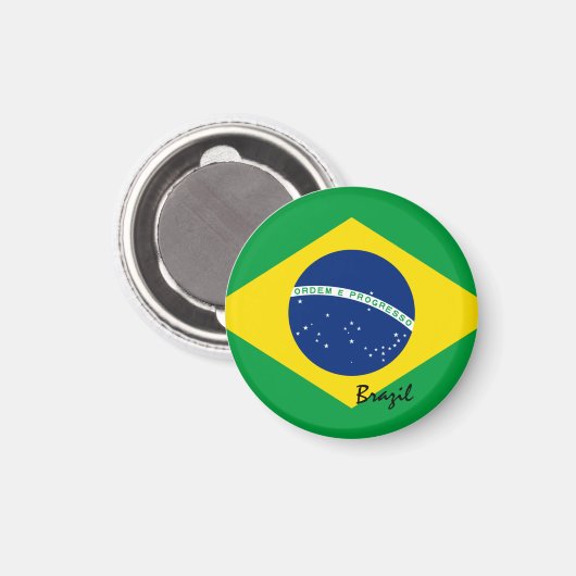ブラジル国旗とブラジル-旅行/スポーツファン マグネット (正面/裏面)
