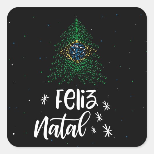 ブラジル国旗とメリークリスマス スクエアシール (正面)