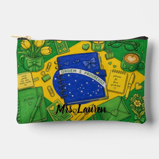 ブラジル国旗にインスパイアされた文房具イラスト アクセサリーポーチ (正面)