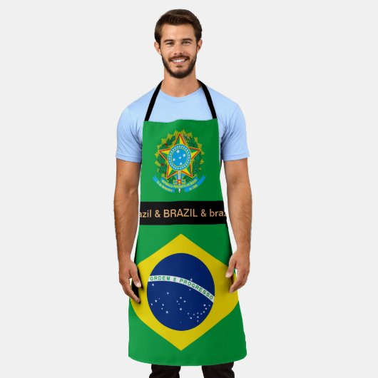 ブラジル国旗のエプロン、ブラジル料理人キッチン エプロン (着用した状態)
