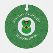 ブラジル国旗のエンジェル年お名前ラウンド メタルオーナメント (正面)