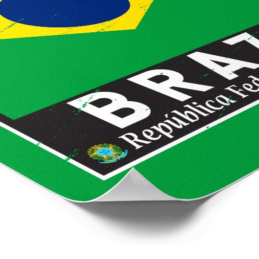 ブラジル国旗のエンブレム動揺してヴィンテージ ポスター (角)