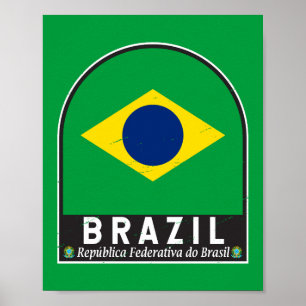 ブラジル国旗のエンブレム動揺してヴィンテージ ポスター