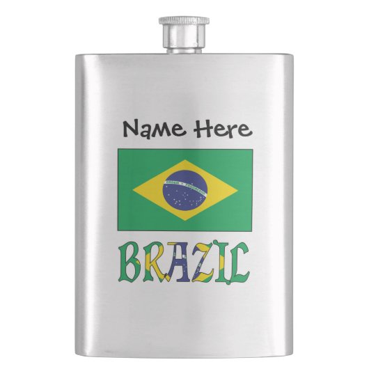 ブラジル国旗のブラックパーソナライゼーション フラスク (正面)