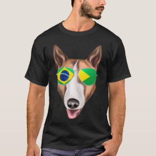 ブラジル国旗のブルテリア犬ブラジルポケット Tシャツ
