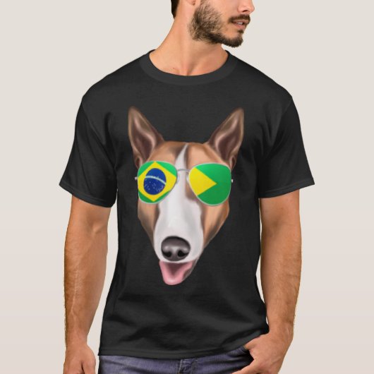 ブラジル国旗のブルテリア犬ブラジルポケット Tシャツ (正面)