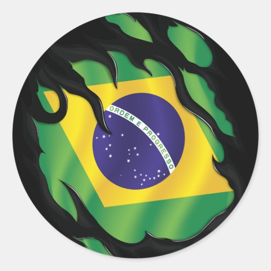 ブラジル国旗の丸クラシックいステッカー ラウンドシール (正面)