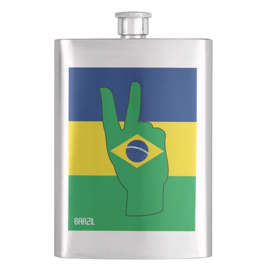 ブラジル国旗の勝利のサイン フラスク (正面)