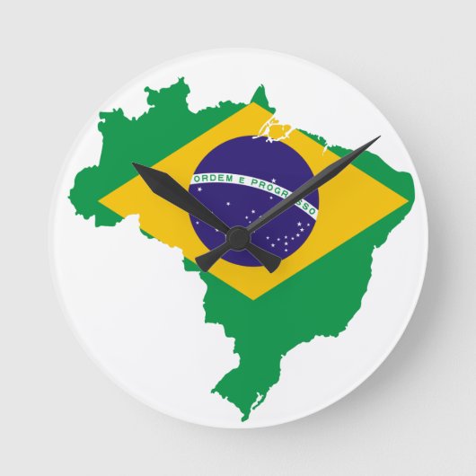 ブラジル国旗の地図 ラウンド壁時計 (正面)