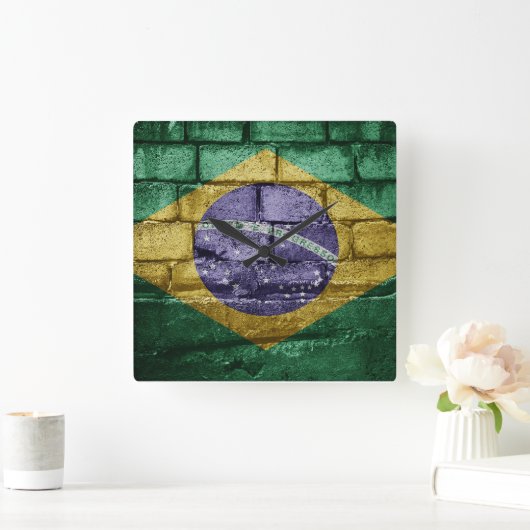 ブラジル国旗の壁 スクエア壁時計 (ホーム)