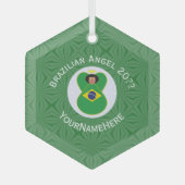 ブラジル国旗の天使の年と名前Hexagon ガラスオーナメント (正面)