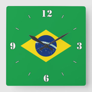 ブラジル国旗の愛国心 スクエア壁時計