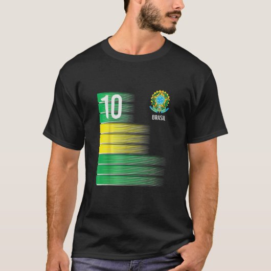ブラジル国旗の番号10ブラジルサッカー Tシャツ (正面)