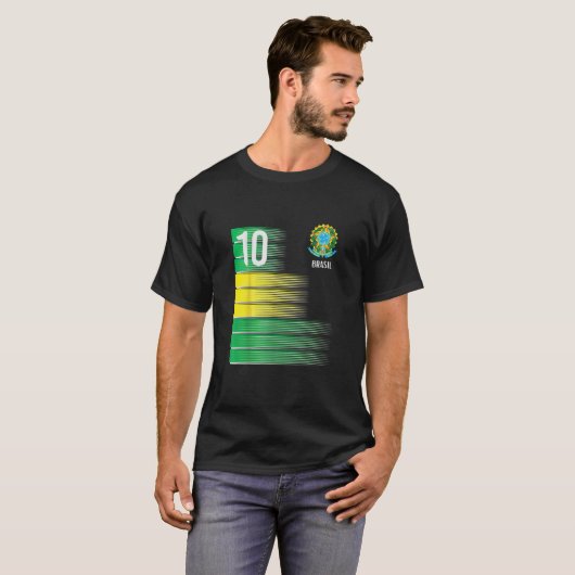 ブラジル国旗の番号10ブラジルサッカー Tシャツ (正面フル)