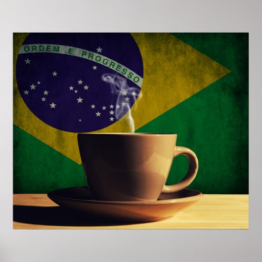 ブラジル国旗を持つコーヒーカップ ポスター (正面)
