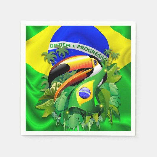 ブラジル国旗を持つトコトゥーカンFlagPaper_カクテル_Napkins スタンダードカクテルナプキン (正面)
