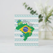 ブラジル国旗を持つブラジルの地図 ポストカード (スタンド正面)