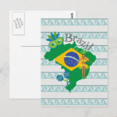 ブラジル国旗を持つブラジルの地図 ポストカード (正面/裏面)