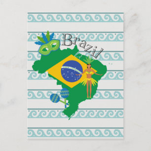 ブラジル国旗を持つブラジルの地図 ポストカード